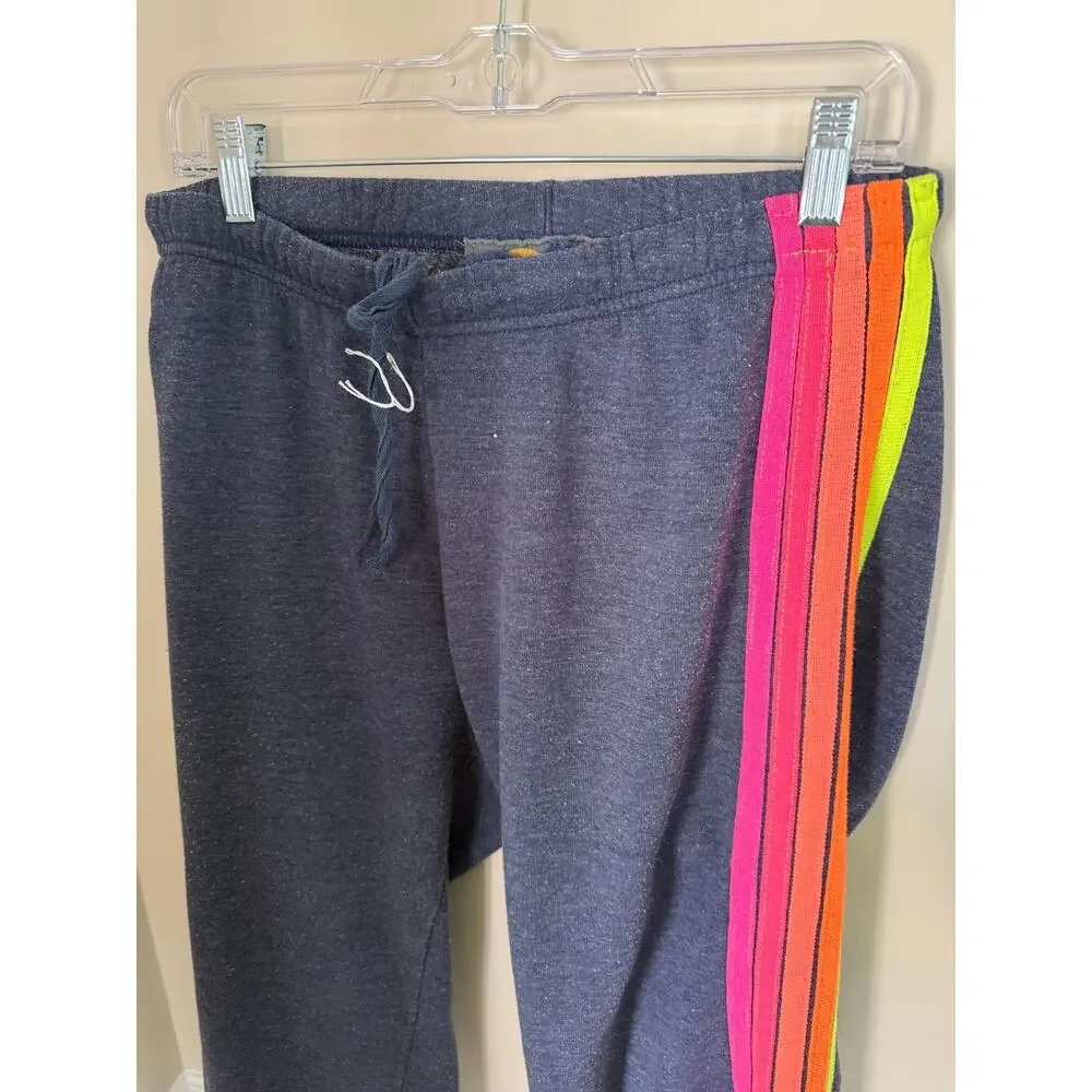 Aviator Nation | 5 Stripe Neon Rainbow Women’s Large Heather Dark Gray Joggers